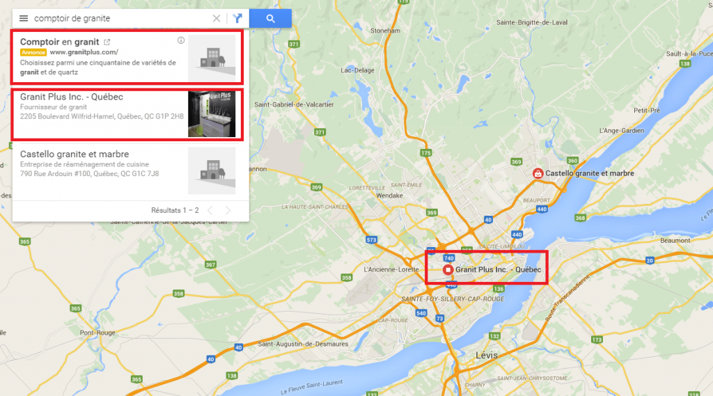 Comment faire pour se référencer sur Google Map. L'exemple des comptoirs de granit à Québec.